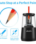 Electric Pencil Sharpener Heavy Duty With Helical Blade Auto Stop Fast Sharpening In 5 To 10 Seconds Powerful Motor Protects Pencil Cores And Even Handles Broken Pencils 8mm Pencils And Standard Pencils Compatible Ideal For School Home Office, black
