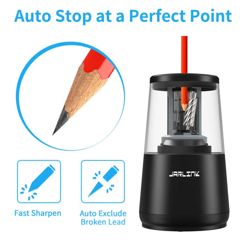 Electric Pencil Sharpener Heavy Duty With Helical Blade Auto Stop Fast Sharpening In 5 To 10 Seconds Powerful Motor Protects Pencil Cores And Even Handles Broken Pencils 8mm Pencils And Standard Pencils Compatible Ideal For School Home Office, black