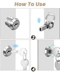 Stainless Steel Cabinet Lock Kit With 180 Degree Rotation Drawer Linkage Lock Unlock Cylinder Includes 2 Keys And Fastening Tab