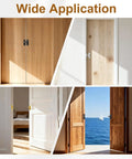 Premium Gold Aluminum Flip Gate Latch Set on various wooden doors showcasing wide application and sturdy installation.