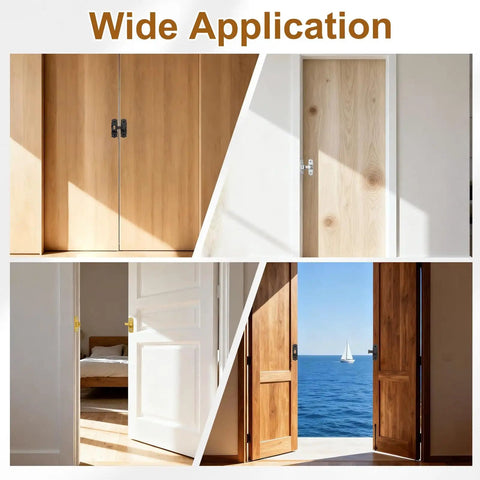 Premium Gold Aluminum Flip Gate Latch Set on various wooden doors showcasing wide application and sturdy installation.