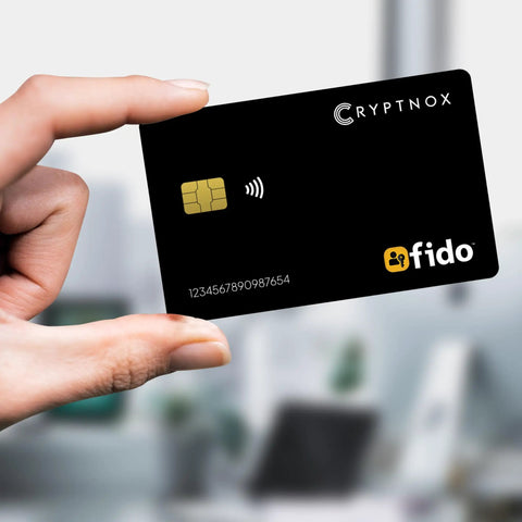 Fido2 Certified Multi Factor Auth Token Nfc Smart Card shown in hand with NFC chip, ideal for secure two step verification.
