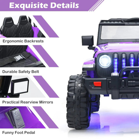 Kids Ride On Car Truck 12V Battery Powered Electric Vehicle With ergonomic features and LED headlights, purple