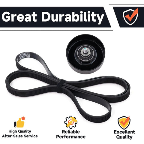 Serpentine Belt Drive Component Kit For Chevy And GMC Trucks 2002-2007 Including Avalanche Express Silverado 1500 2500 3500 Replaces 12609719 12555609 12626222 90K-38158C, black belt and pulley