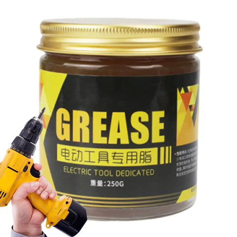 Industrial Grease For Hammer Bit Drills And Bearings 250G Heavy Duty Lubricant jar with electric drill in hand