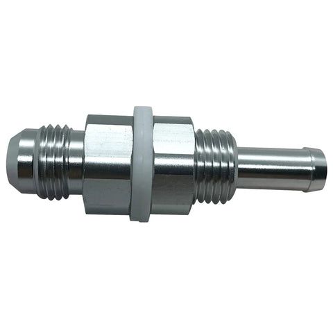 6AN Male Flare Bulkhead To Five Sixteenths Inch Hose Barb Fuel Tank Fitting Adapters Aluminum 6061 T6 Anodized, side view