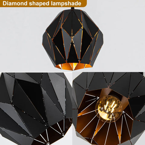 Black Industrial Pendant Lights For Kitchen Island With Geometric Diamond Shade close-up details