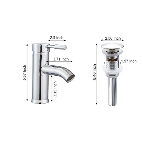 Faucet and pop-up drain with dimensions for 18.3x18.3x6.3 Inch Round White Ceramic Vessel Sink With Faucet And Pop Up Drain