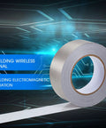 Single conductive fabric tape roll for shielding, size 2in x 65ft, shown against blue tech-themed background, EMI/RFI use