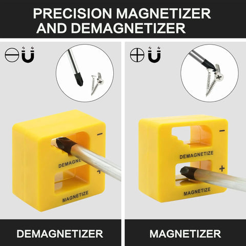 Yellow precision magnetizer and demagnetizer for 43 Piece Magnetic Screwdriver Set With Sturdy Carry Case And 25 Bit Kit.