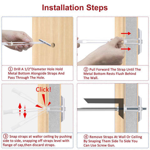 Installation steps for Heavy Duty Drywall Anchor Bolts Set For TV Mounting Kits Three Sixteenths Inch Bolts Stainless Steel