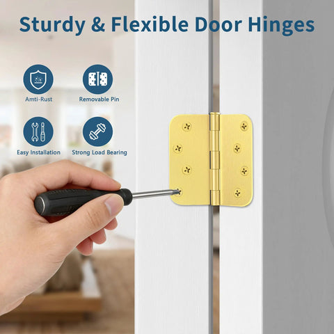 Installing Three Pack Four Inch Exterior Door Hinges Brushed Gold With Five Eighths Inch Radius Corners Removable Pin Heavy Duty