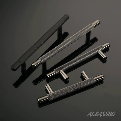 10 Pack Black Nickel Cabinet Pulls With 5 Inch Hole Centers T Bar Knurled Handles For Cabinets Closets Drawers Wardrobes Durable Solid Construction And Sleek Modern Finish For Kitchen Remodels And Furniture AL3015AS arranged on dark surface