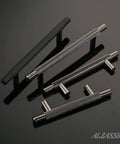 10 Pack Black Nickel Cabinet Pulls With 3 Inch Hole Centers T Bar Knurled Handles For Cabinets AL3015AS displayed on a black surface