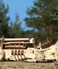 Dope Mechanical Grand Prix Car Wooden 3D Puzzle 348 Parts Build 13.8 Inch Model With Realistic V8 Engine Moving Fan 16 Valves Three Transmission Modes Rubberized Wheels Spring Front Fork Vintage Racer Look, side view outdoors