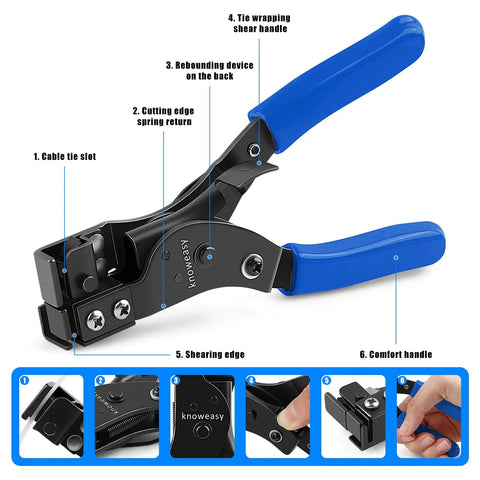 Cable Tie Tool For Plastic And Nylon Zip Ties With Auto Cutter And Fastening Fits Two Point Four To Twelve Mm Ties blue handle