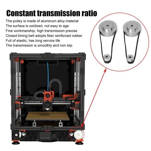 Image of Badass Aluminum Timing Pulley Set And Grippy Rubber Belt for 3D Printers with 20 and 60 tooth pulleys and rubber belt.
