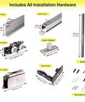 Trackless Invisible Sliding Ghost Door Kit With Soft Close Concealed Barn Door Hardware System parts and dimensions