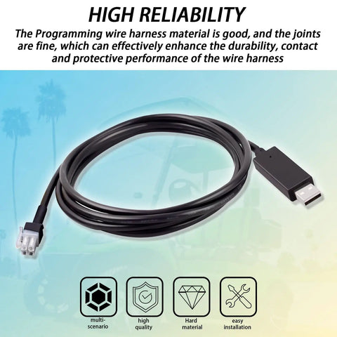Six Foot Usb Programming Cable Icon Ev Golf Cart Wiring Harness Plug And Play Diagnostic Adapter, flexible black wire, 6ft length for diagnostics.