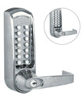 Heavy Duty Gate Lock Kit Featuring Keyless Mortise Latch And Brush Finish For Metal Gates showing keypad and latch mechanism.