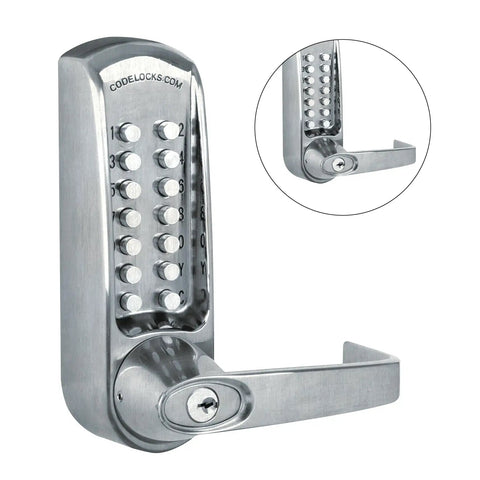 Heavy Duty Gate Lock Kit Featuring Keyless Mortise Latch And Brush Finish For Metal Gates showing keypad and latch mechanism.
