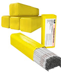 Premium Arc Stick Electrodes 3/32 Inch, 14 Inch Welding Rods, 50 Pound Total in 5 Pack Box, yellow packaging, partial open view