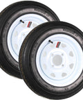 Two Pack Trailer Tire Rim Set 4.80-12 480-12 White Spoke Wheel With 4 Lug On 4 Inch Center Bore LRC Style Beefy 20.5 Inch Overall Diameter