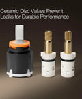 Ceramic disc valves for Slick Stainless Steel Kitchen Sink Faucet With Built In Soap Dispenser And Heavy Duty Pull Down Sprayer.