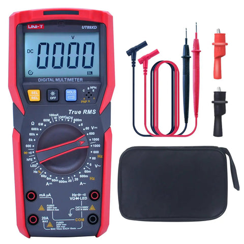 Pro Grade Digital Multimeter With TRMS 6000 Counts Reads 1000V AC DC, 20A Current, includes leads and carrying case shown