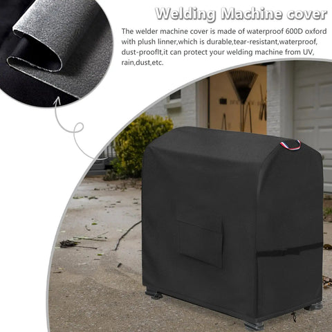 Heavy Duty 600D Waterproof Welding Machine Cover With Plush Liner For TIG225X Welder outside garage, close-up of fabric