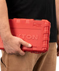 Person holding the Three Eighths Inch Drive Hex Bit Socket Set With Case Thirty Eight Piece Inch And Metric Sockets