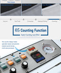 Top Shelf Continuous Vacuum Packaging Machine Featuring Quick Nitrogen Gas Flushing Alongside Solid External Sealer with control panel.