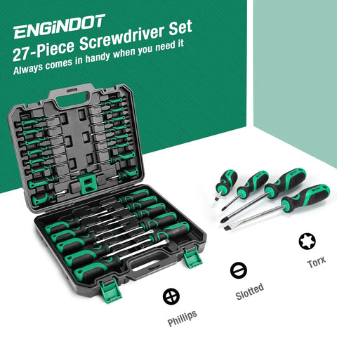 Magnetic Screwdriver Set With Storage Case And Magnetizer 27 Piece Bi Material Screwdrivers Includes Slotted Phillips Torx