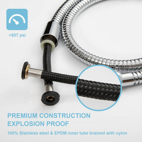 Heavy Duty 48 Inch Stainless Steel Shower Hose For Bidet Sprayer showing braided nylon inner tube and chrome finish