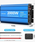 2000 Watt Pure Sine Wave Power Inverter For Home RV Off Grid Solar Systems With Dual AC Outlets USB Port LCD Display And Remote Control