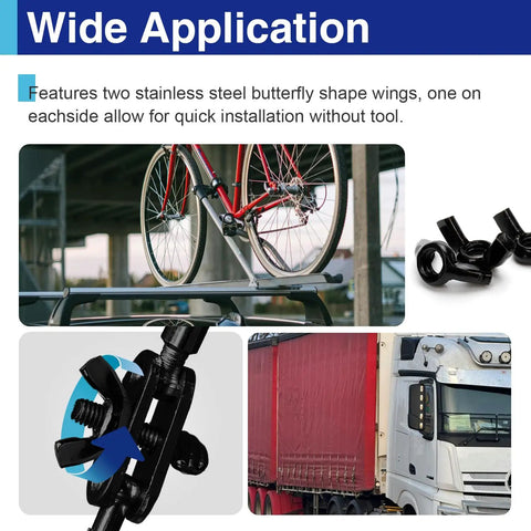 Wide application of 28 Piece M6 Metric Wing Nuts Assortment Kit With Slick Black Zinc Plated Butterfly Hardware for easy bike and truck mounting.
