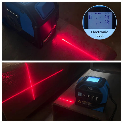 4 In 1 Laser Tape Measure With Laser Level Crosshairs, Pro Grade 130 Feet 40 Meters Distance And 16 Feet 5 Meters AutoLock Tape, Backlit LCD Display In Feet Inches Meters Millimeters, IP54 Aluminum Body For DIY Construction And Interior Design on floor