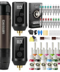 Wireless Rotary Tattoo Starter Kit For Beginners With Dual 1800mAh Batteries, Includes Inks, Practice Skins, Cartridges, Needles