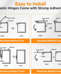 Easy installation guide for No Drill Needed Easy Peel And Stick Setup Smooth Swinging Clear Acrylic Hinges For Cabinet Repairs And Craft Projects.