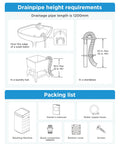 Drainpipe height requirements for Top Shelf Portable Washer For Tiny Apartments And Studios White, showing various connections.