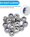 100 Pack M6 Nylon Insert Lock Nuts Self Locking Hex Nuts, Yinpecly 304 Stainless Steel, M6x1.0mm Thread, 6mm Tall, 10mm Hex
