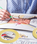 Artist using Pro Grade Fineline Pinstripe Tape Set With Four Widths One Sixteenth Inch One Eighth Inch One Quarter Inch And One Half Inch And Sixty Yard Length For DIY Car Paint Art Masking Tape That Stays Put And Delivers Clean Lines For Sharp Auto Finishes on watercolor project