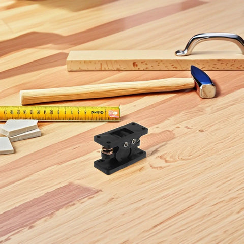 Beefy Heavy Duty Double Roller Door Latch Lock in Black Zinc Alloy on wooden surface with tools nearby