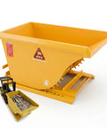 Commercial Grade 1 Cubic Yard Self Dumping Hopper Fits Standard Forklifts 6000 Lb Capacity with yellow debris container.