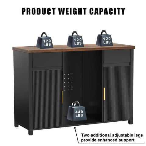 Weight capacity display of Big Home Bar Cabinet With Built In Fridge Space Fits Most Mini Fridges Modern Fluted Buffet Sideboard