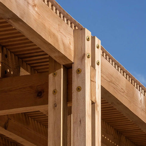 Heavy Workhorse Structural Lag Screws 5/16 By 12 Inch Serrated Thread Fasteners in secure hardwood framing joint.
