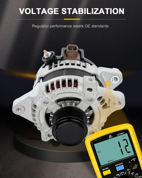100 Amp High Output Alternator Replacement For Toyota Corolla 2009-2013 And Matrix 2009-2010 1.8L shown with voltage display