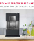 Compact Countertop Nugget Ice Maker Making 44 Pounds Daily In Just Ten Minutes Featuring Smart Touch Controls And Auto Self Cleaning Tech on kitchen counter.