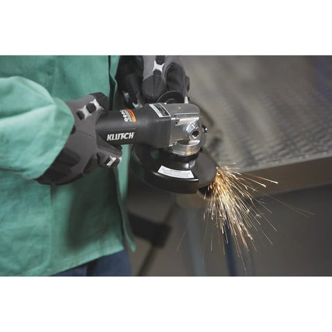 No Nonsense 4 1/2 Inch Air Angle Grinder Cranking 12000 RPM Tough Power lightweight design with sparks during use.