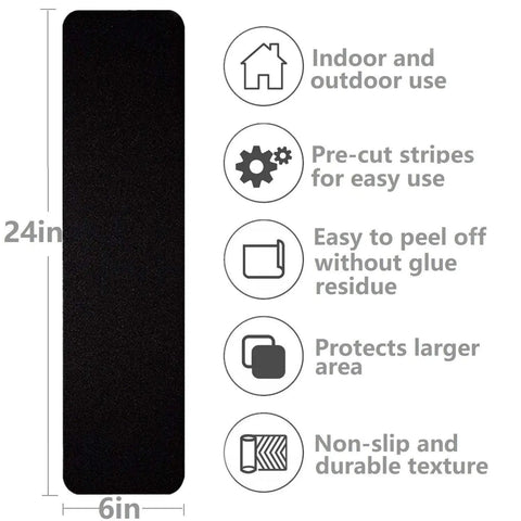 Heavy Duty Three Pack 6x24 Inch Non Slip Stair Treads With Black High Traction Adhesive Tape For Indoor Outdoor Steps illustration